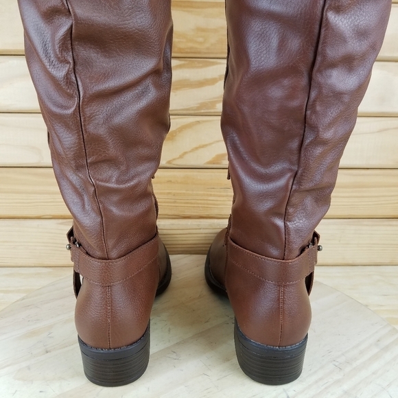 Apt 9 Knee High IRENE Fashion Boots Brown Cognac Faux Leather 1/4 Zip Women's 7W - Picture 4 of 12